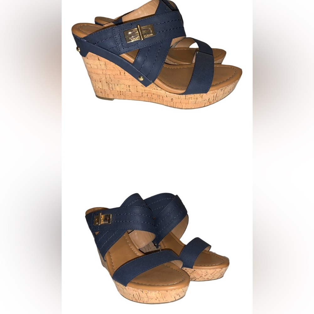 Tommy Hilfiger Blue Wedge Sandals with Cork Heel